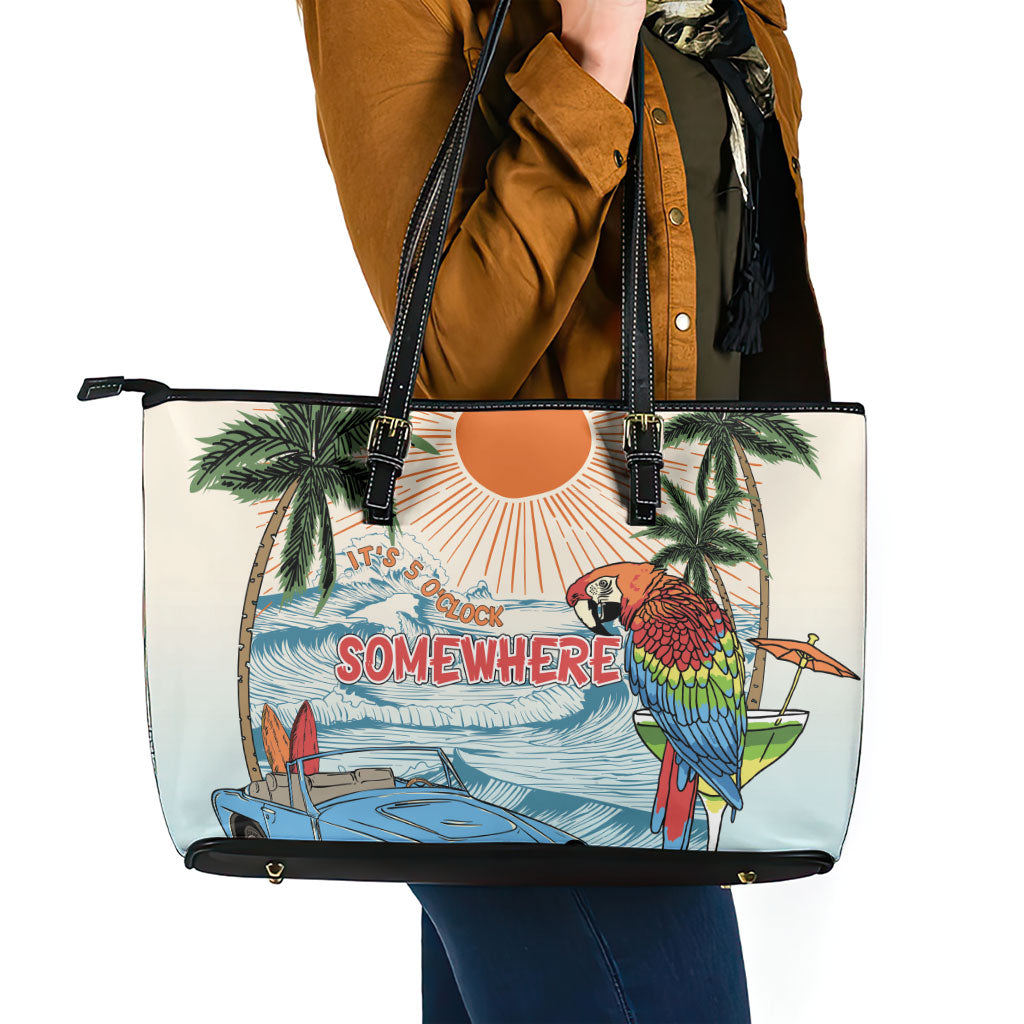 Summer Holiday It's 5 o'clock Somewhere Vintage Hawaii Leather Tote Bag