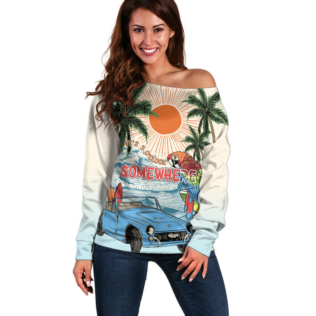 Summer Holiday It's 5 o'clock Somewhere Vintage Hawaii Off Shoulder Sweater