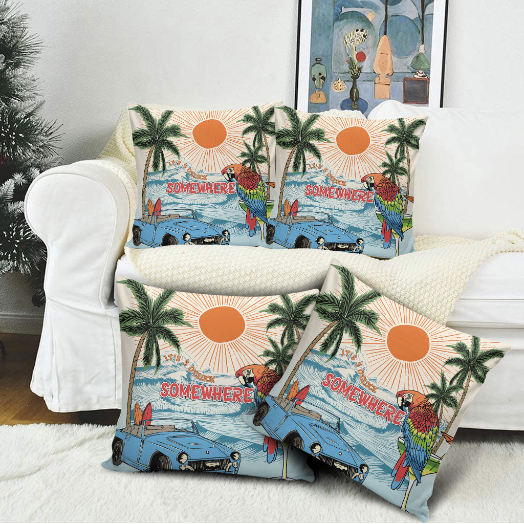 Summer Holiday It's 5 o'clock Somewhere Vintage Hawaii Pillow Cover