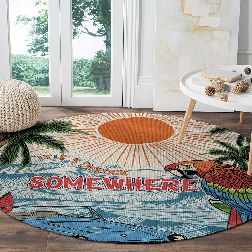 Summer Holiday It's 5 o'clock Somewhere Vintage Hawaii Round Carpet