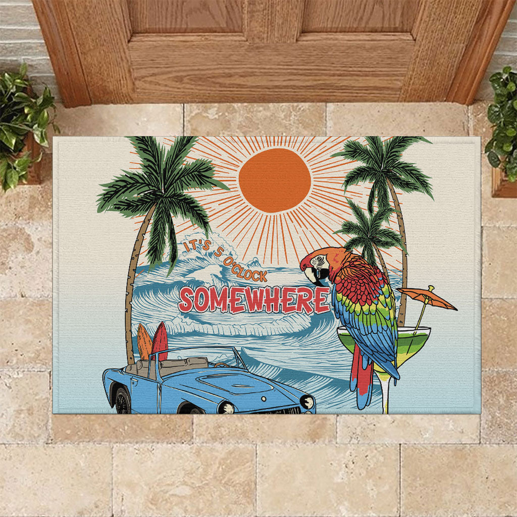 Summer Holiday It's 5 o'clock Somewhere Vintage Hawaii Rubber Doormat