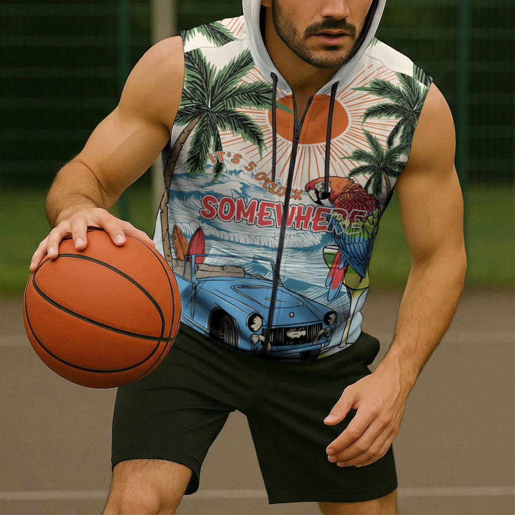 Summer Holiday It's 5 o'clock Somewhere Vintage Hawaii Sleeveless Zip Hoodie