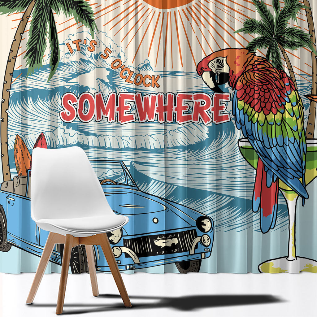 Summer Holiday It's 5 o'clock Somewhere Vintage Hawaii Window Curtain