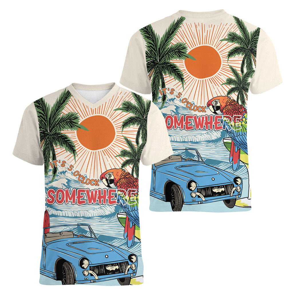 Summer Holiday It's 5 o'clock Somewhere Vintage Hawaii Women V-Neck T-Shirt