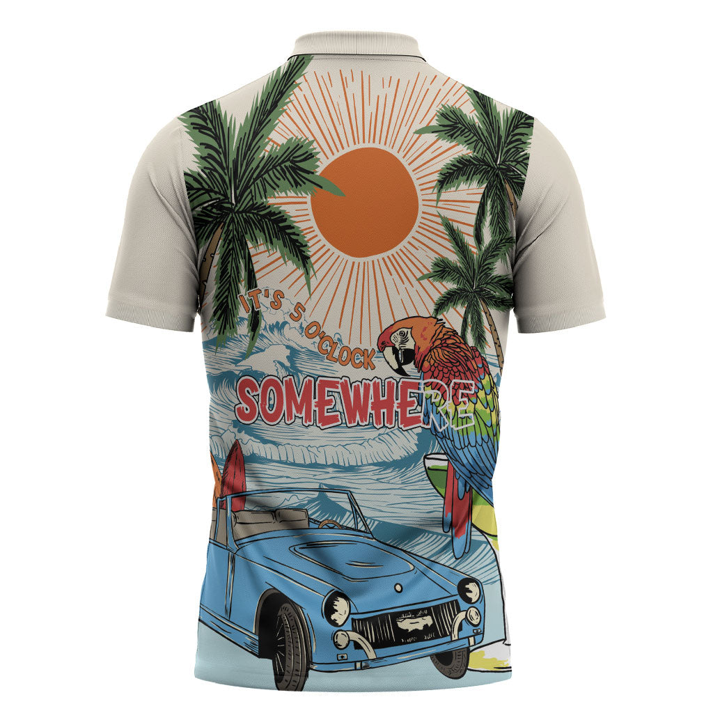 Summer Holiday It's 5 o'clock Somewhere Vintage Hawaii Zipper Polo Shirt