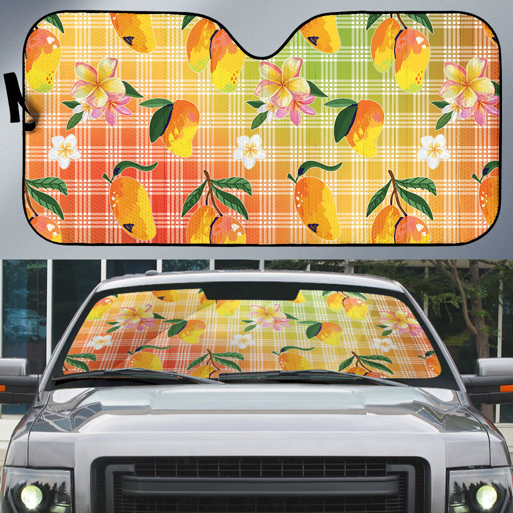 Aloha Hawaii Palaka Print Mango Plumeria Auto Sun Shade Tropical Vibes