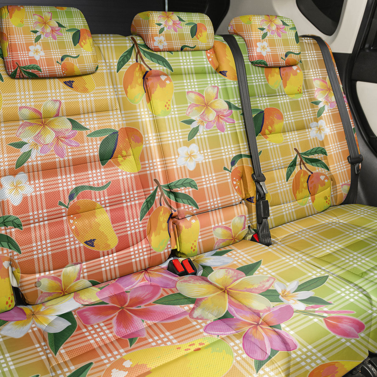 Aloha Hawaii Palaka Print Mango Plumeria Back Car Seat Cover Tropical Vibes
