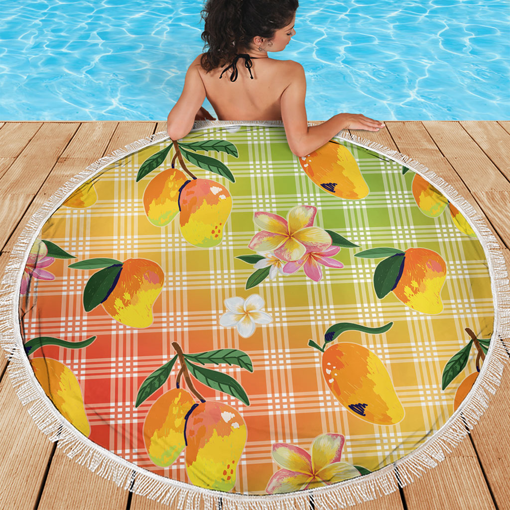 Aloha Hawaii Palaka Print Mango Plumeria Beach Blanket Tropical Vibes