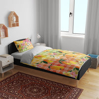 Aloha Hawaii Palaka Print Mango Plumeria Bedding Set Tropical Vibes