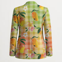 Aloha Hawaii Palaka Print Mango Plumeria Blazer Tropical Vibes