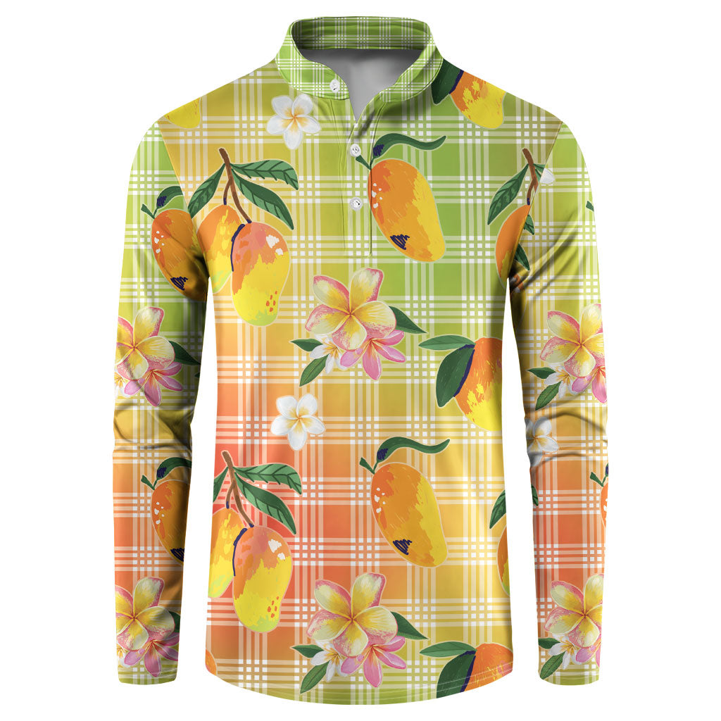Aloha Hawaii Palaka Print Mango Plumeria Button Sweatshirt Tropical Vibes