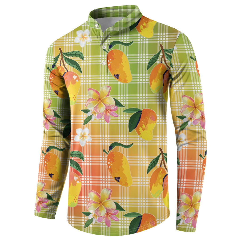 Aloha Hawaii Palaka Print Mango Plumeria Button Sweatshirt Tropical Vibes