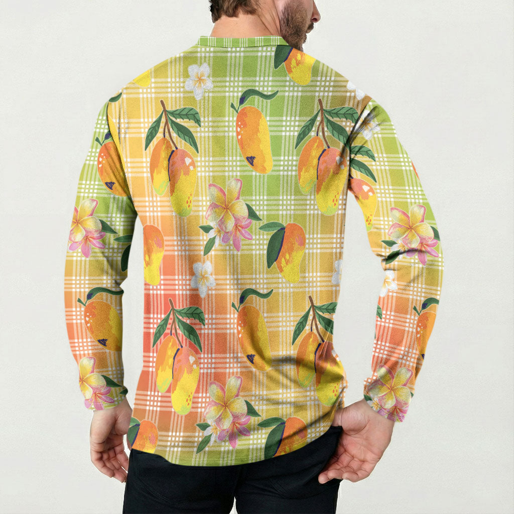 Aloha Hawaii Palaka Print Mango Plumeria Button Sweatshirt Tropical Vibes
