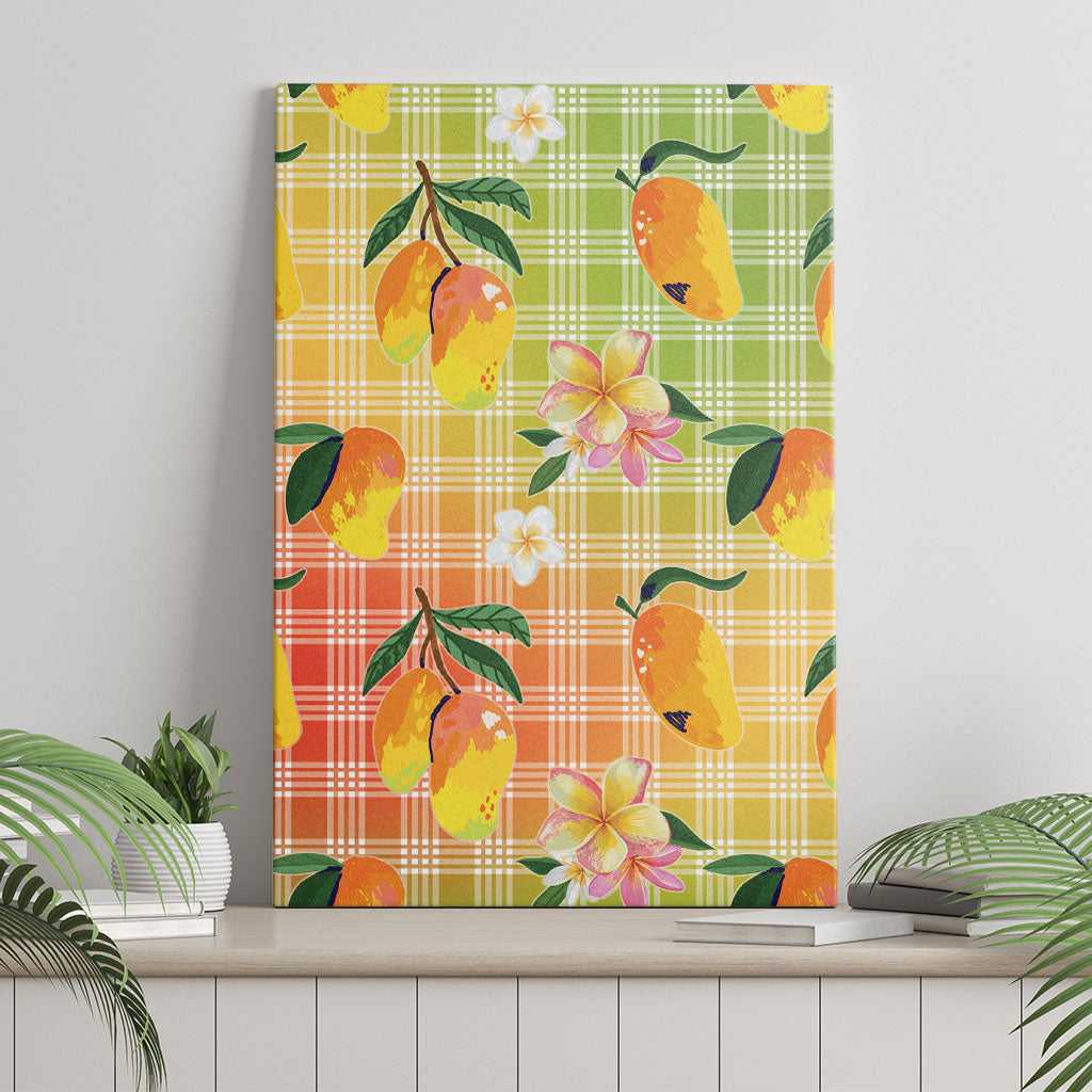 Aloha Hawaii Palaka Print Mango Plumeria Canvas Wall Art Tropical Vibes