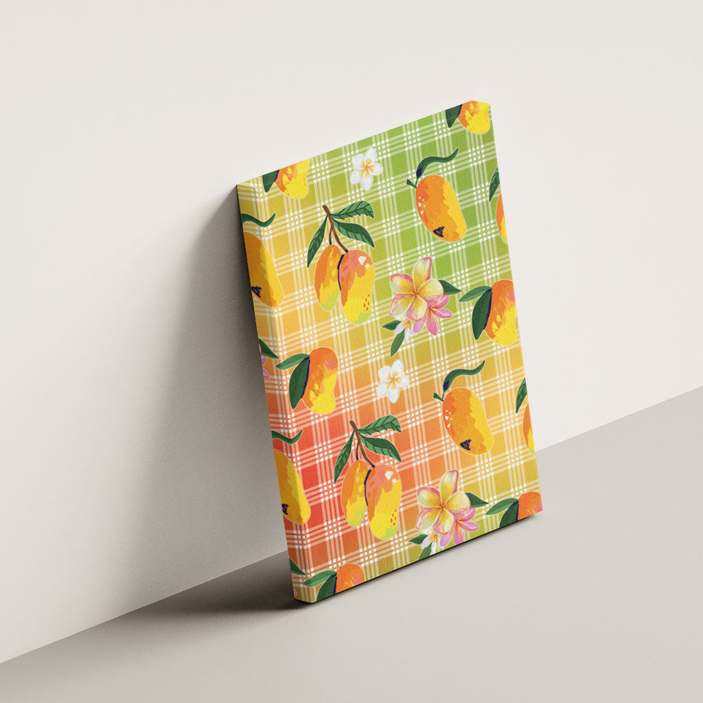 Aloha Hawaii Palaka Print Mango Plumeria Canvas Wall Art Tropical Vibes