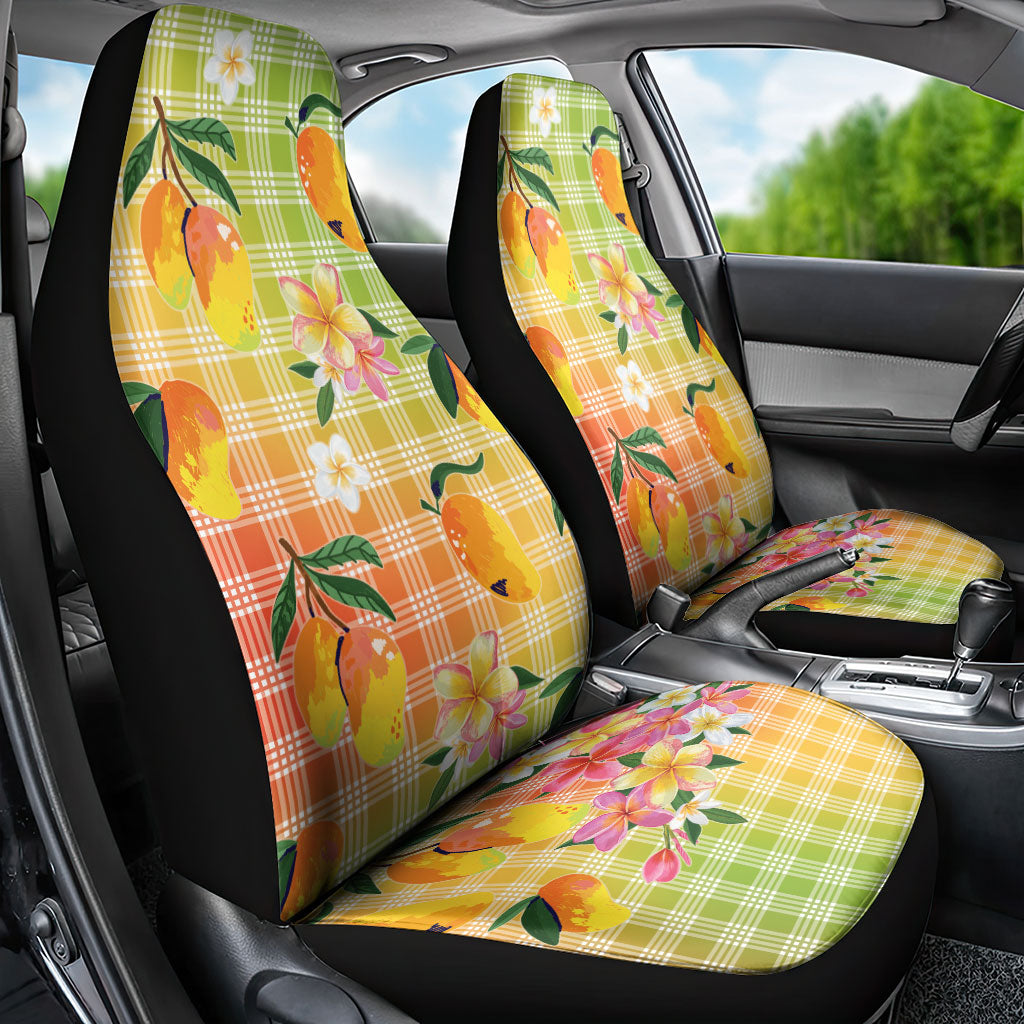 Aloha Hawaii Palaka Print Mango Plumeria Car Seat Cover Tropical Vibes