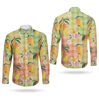Aloha Hawaii Palaka Print Mango Plumeria Couples Matching Off Shoulder Maxi Dress and Long Sleeve Button Shirt Tropical Vibes