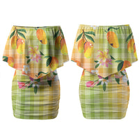 Aloha Hawaii Palaka Print Mango Plumeria Couples Matching Off Shoulder Short Dress and Hawaiian Shirt Tropical Vibes