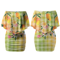 Aloha Hawaii Palaka Print Mango Plumeria Couples Matching Off Shoulder Short Dress and Long Sleeve Button Shirt Tropical Vibes