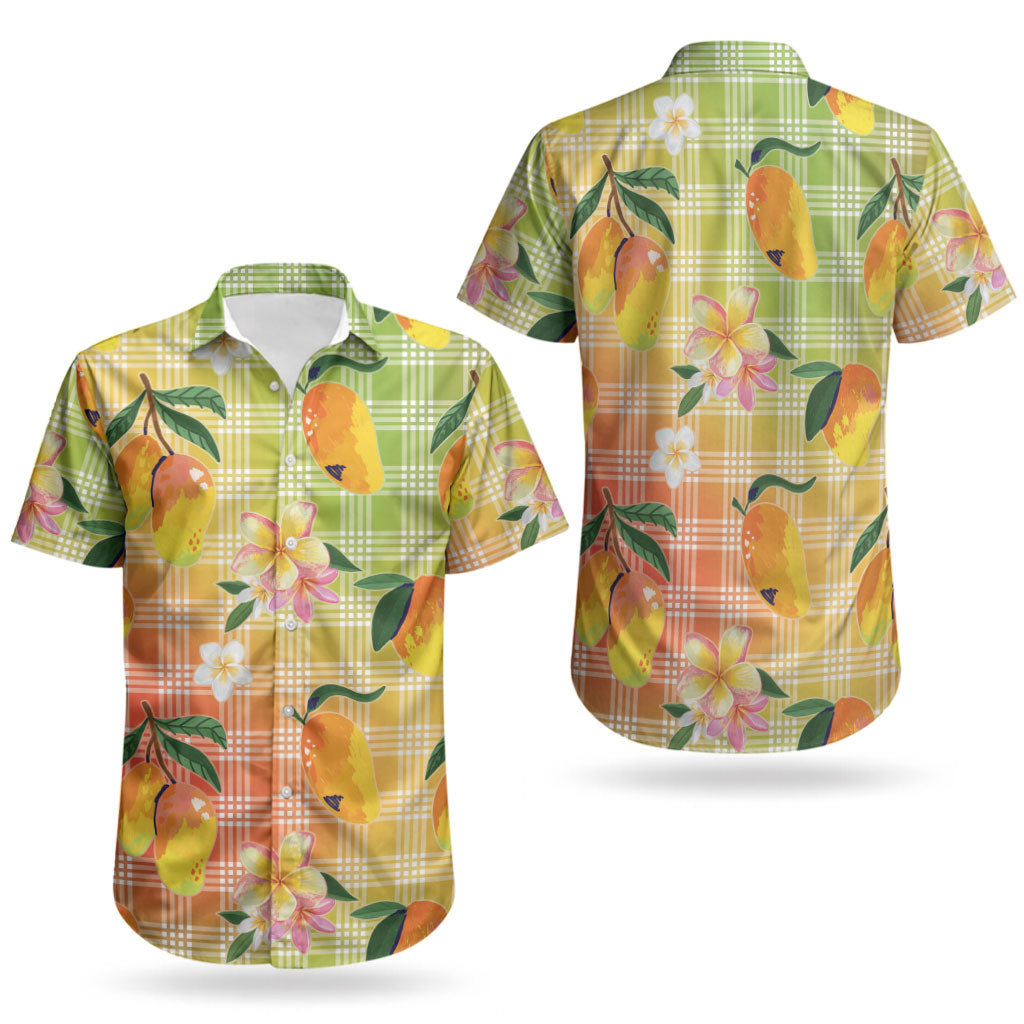 Aloha Hawaii Palaka Print Mango Plumeria Couples Matching Tank Maxi Dress and Hawaiian Shirt Tropical Vibes