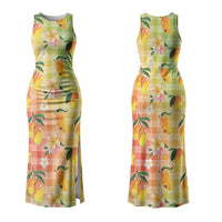 Aloha Hawaii Palaka Print Mango Plumeria Couples Matching Tank Maxi Dress and Long Sleeve Button Shirt Tropical Vibes