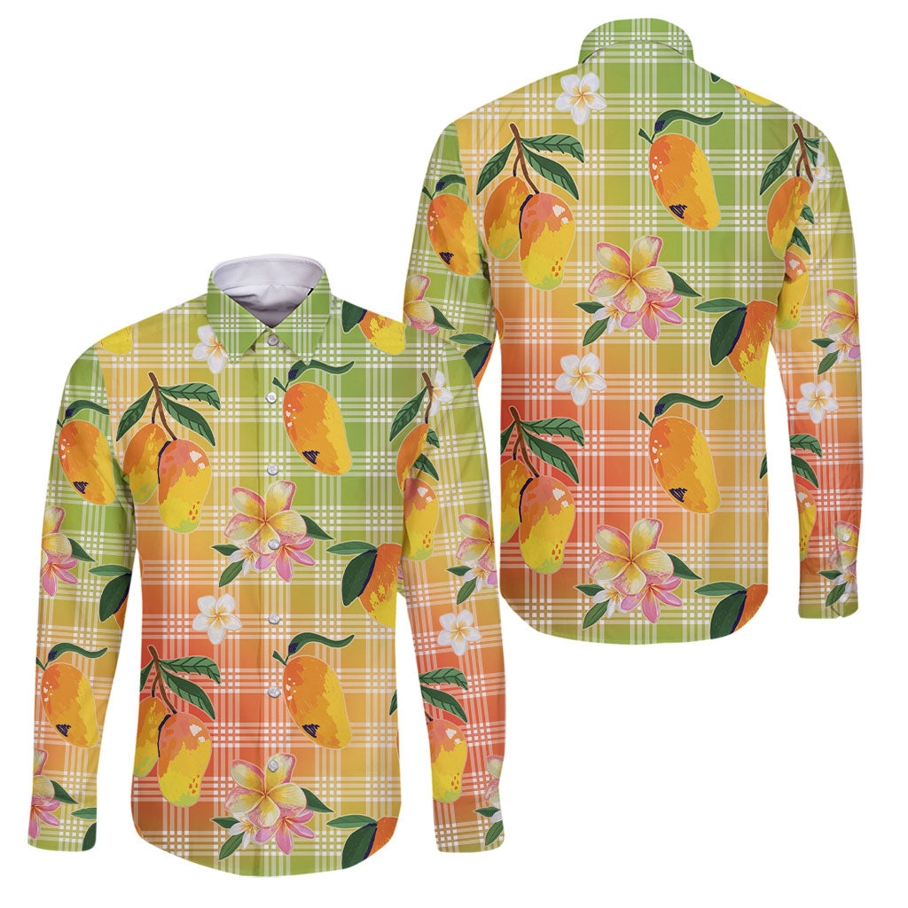 Aloha Hawaii Palaka Print Mango Plumeria Family Matching Puletasi and Hawaiian Shirt Tropical Vibes