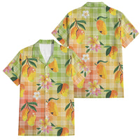 Aloha Hawaii Palaka Print Mango Plumeria Family Matching Short Sleeve Bodycon Dress and Hawaiian Shirt Tropical Vibes