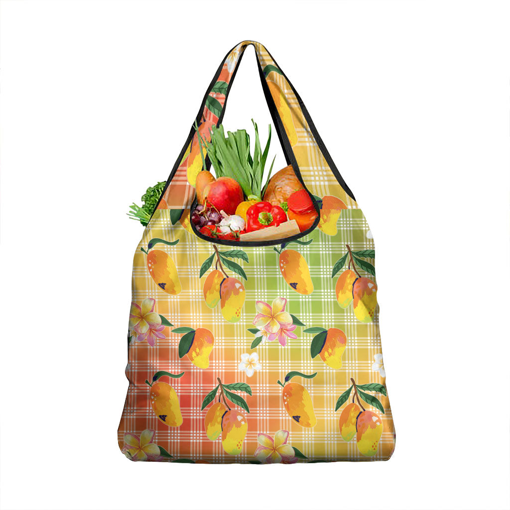 Aloha Hawaii Palaka Print Mango Plumeria Grocery Bag Tropical Vibes