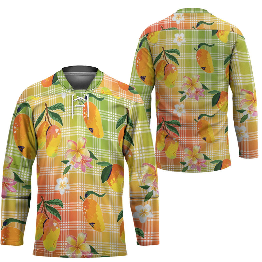 Aloha Hawaii Palaka Print Mango Plumeria Hockey Jersey Tropical Vibes