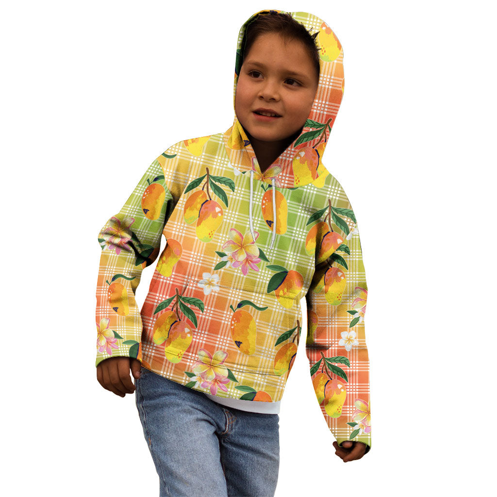 Aloha Hawaii Palaka Print Mango Plumeria Kid Hoodie Tropical Vibes