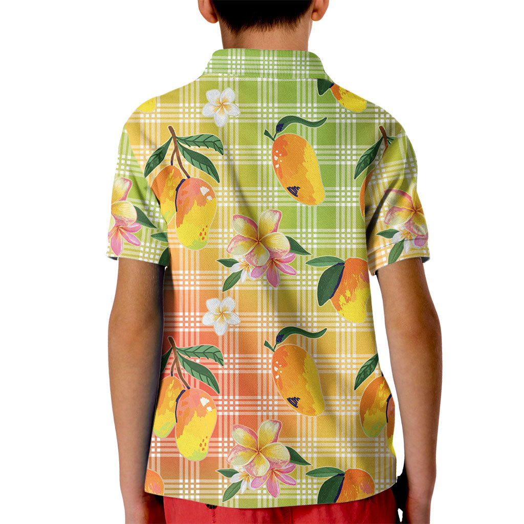 Aloha Hawaii Palaka Print Mango Plumeria Kid Polo Shirt Tropical Vibes