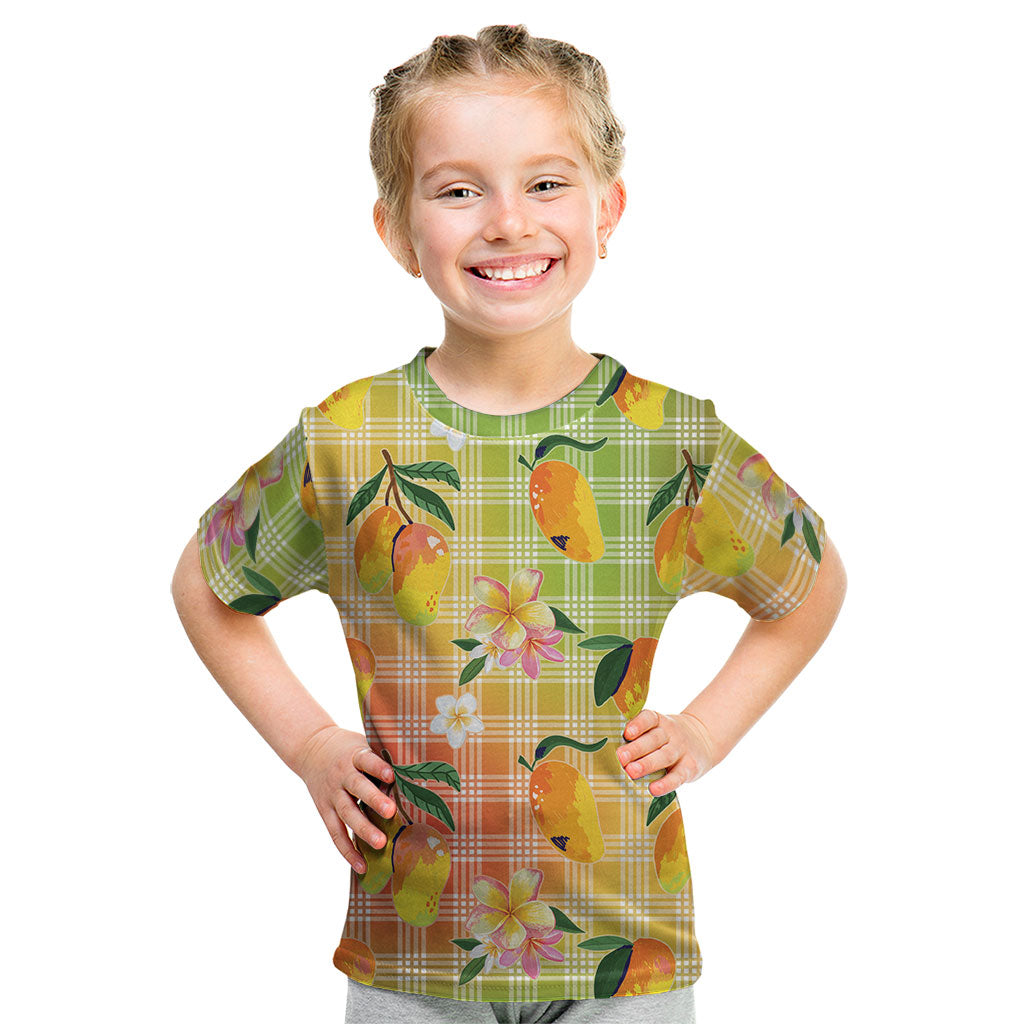 Aloha Hawaii Palaka Print Mango Plumeria Kid T Shirt Tropical Vibes