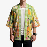 Aloha Hawaii Palaka Print Mango Plumeria Kimono Tropical Vibes