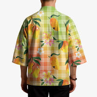Aloha Hawaii Palaka Print Mango Plumeria Kimono Tropical Vibes