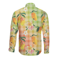 Aloha Hawaii Palaka Print Mango Plumeria Long Sleeve Button Shirt Tropical Vibes