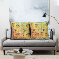 Aloha Hawaii Palaka Print Mango Plumeria Pillow Cover Tropical Vibes