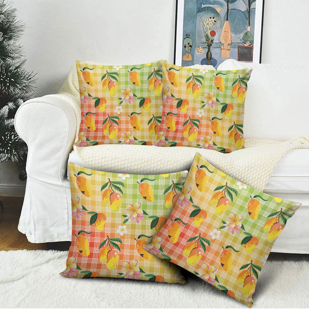 Aloha Hawaii Palaka Print Mango Plumeria Pillow Cover Tropical Vibes
