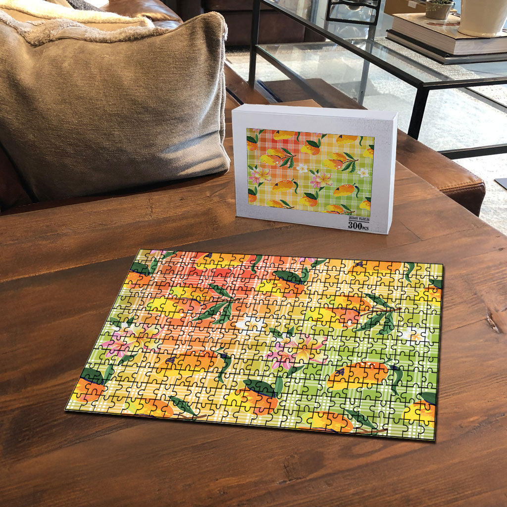 Aloha Hawaii Palaka Print Mango Plumeria Puzzle Tropical Vibes
