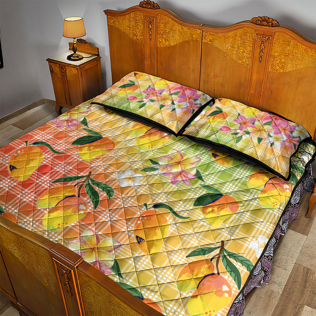 Aloha Hawaii Palaka Print Mango Plumeria Quilt Bed Set Tropical Vibes