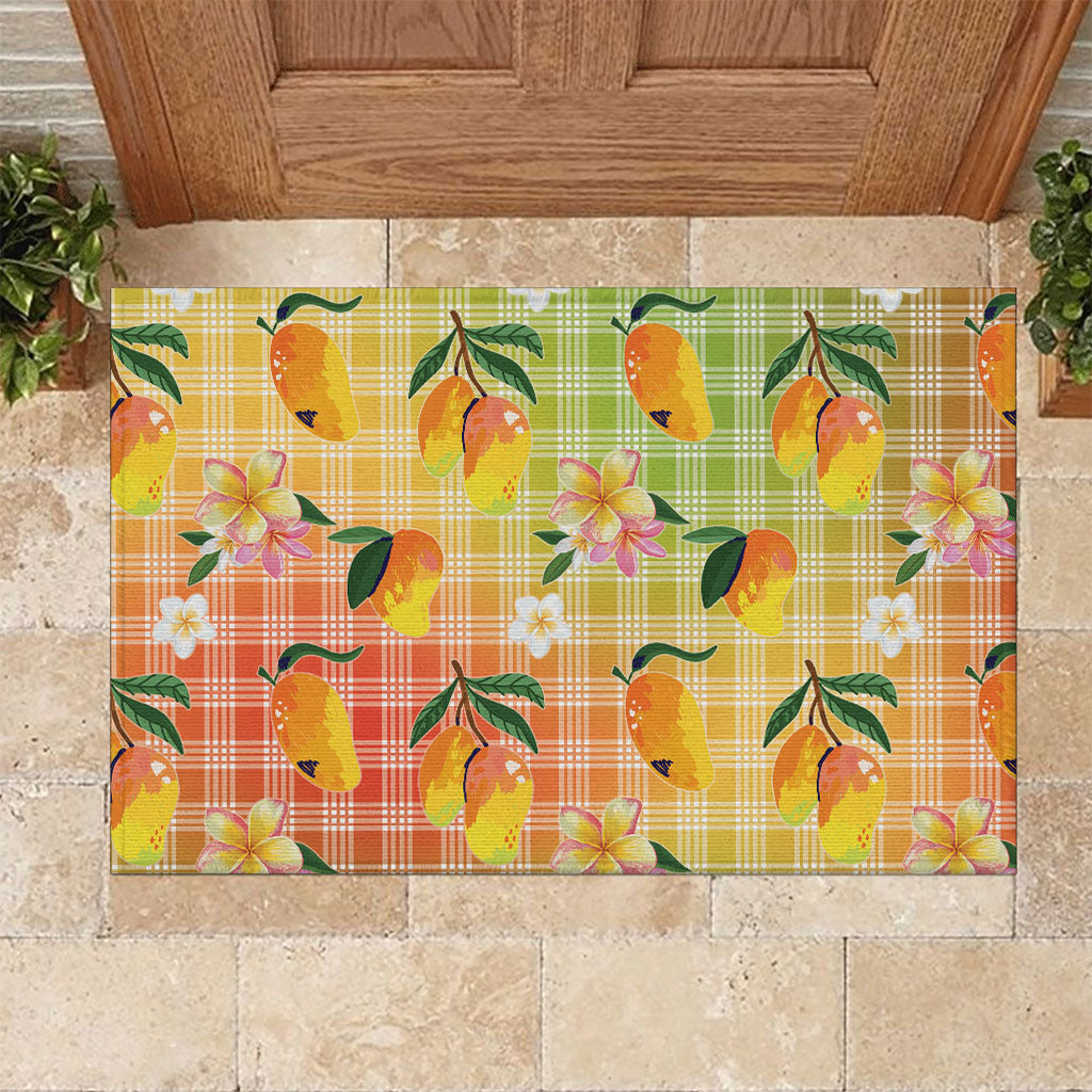 Aloha Hawaii Palaka Print Mango Plumeria Rubber Doormat Tropical Vibes