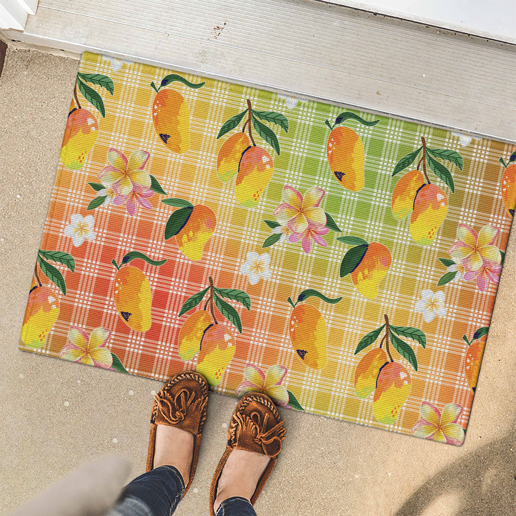 Aloha Hawaii Palaka Print Mango Plumeria Rubber Doormat Tropical Vibes