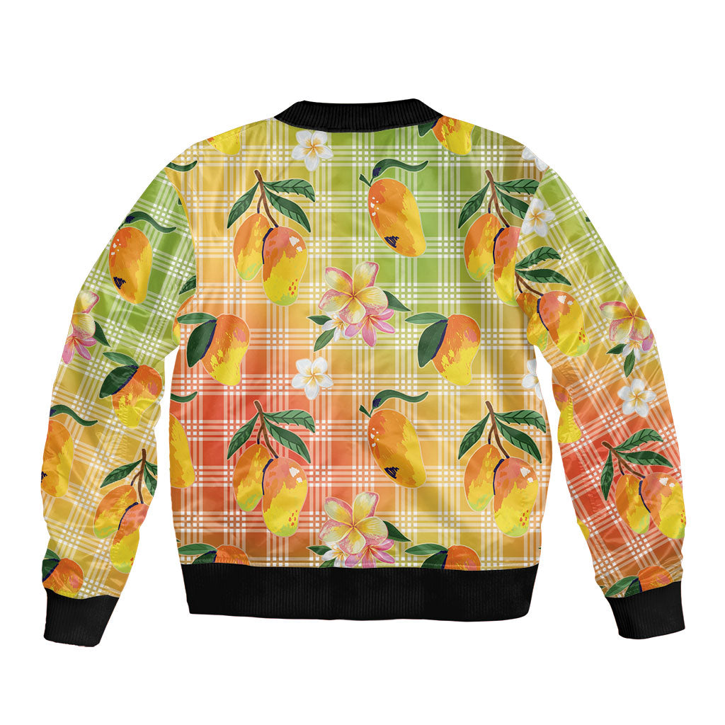 Aloha Hawaii Palaka Print Mango Plumeria Sleeve Zip Bomber Jacket Tropical Vibes