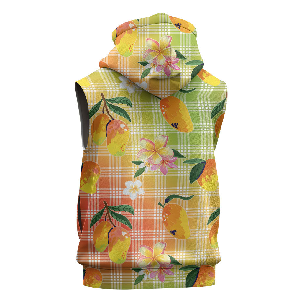 Aloha Hawaii Palaka Print Mango Plumeria Sleeveless Zip Hoodie Tropical Vibes