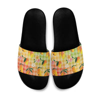 Aloha Hawaii Palaka Print Mango Plumeria Slide Sandals Tropical Vibes