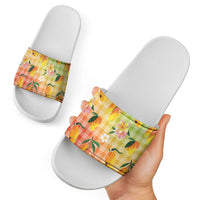 Aloha Hawaii Palaka Print Mango Plumeria Slide Sandals Tropical Vibes