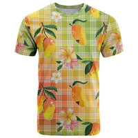 Aloha Hawaii Palaka Print Mango Plumeria T Shirt Tropical Vibes