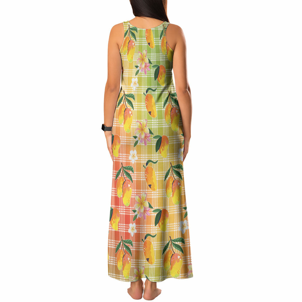 Aloha Hawaii Palaka Print Mango Plumeria Tank Maxi Dress Tropical Vibes