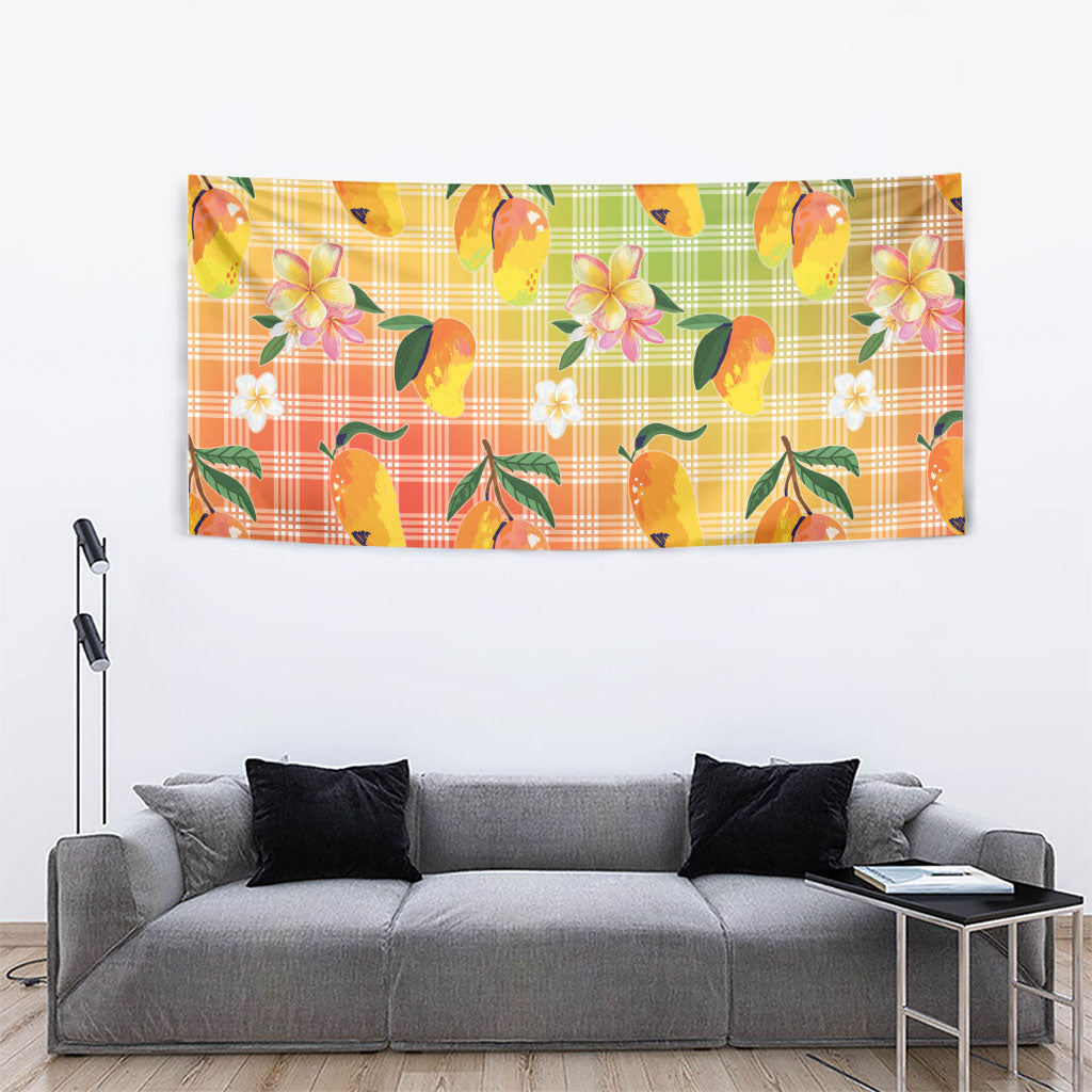 Aloha Hawaii Palaka Print Mango Plumeria Tapestry Tropical Vibes