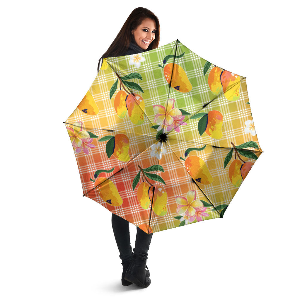 Aloha Hawaii Palaka Print Mango Plumeria Umbrella Tropical Vibes