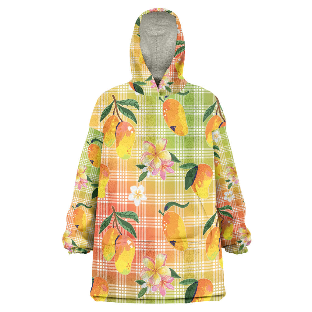 Aloha Hawaii Palaka Print Mango Plumeria Wearable Blanket Hoodie Tropical Vibes